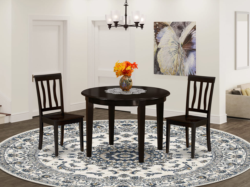 BOAN3-GZF-Z 3PC Dining Set - Round Table & Two Wood Chairs for Compact Areas, 42x42 in Cappuccino Finish