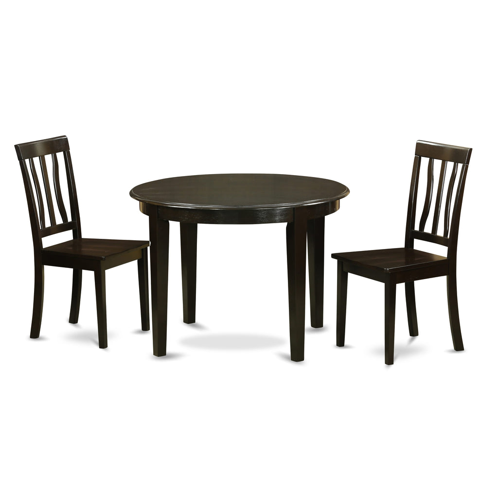 BOAN3-GZF-Z 3PC Dining Set - Round Table & Two Wood Chairs for Compact Areas, 42x42 in Cappuccino Finish