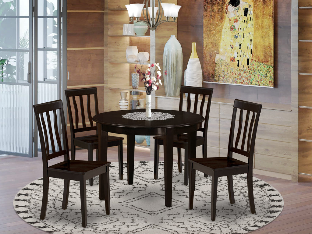 BOAN5-HMI-N 5-Piece Dining Ensemble with Round Table and 4 Chairs, Wood Finish, 42x42 Inch Set