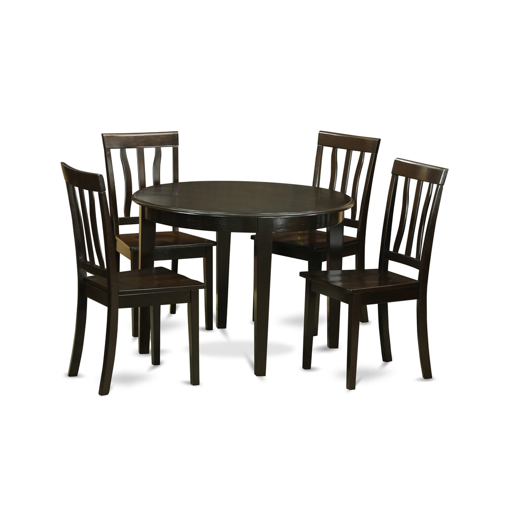 BOAN5-HMI-N 5-Piece Dining Ensemble with Round Table and 4 Chairs, Wood Finish, 42x42 Inch Set