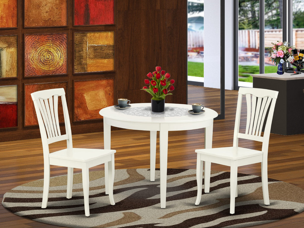 BOAV3-EGF-F 3 Piece Round Dining Room Set Perfect Harmony of Style, Elegance for Two Chairs Linen White Finish, 42-Inch