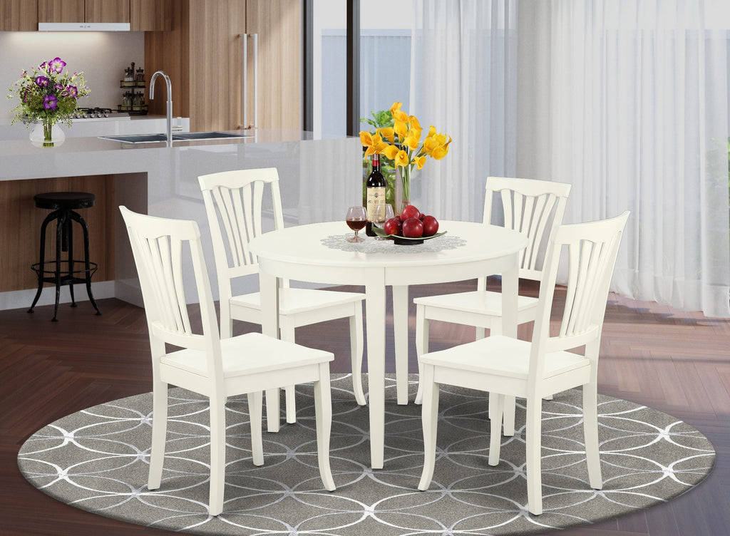 BOAV5-2VN-J Elegant 5 Piece Dining Set with Round Table & 4 Chairs, Linen White, 42x42