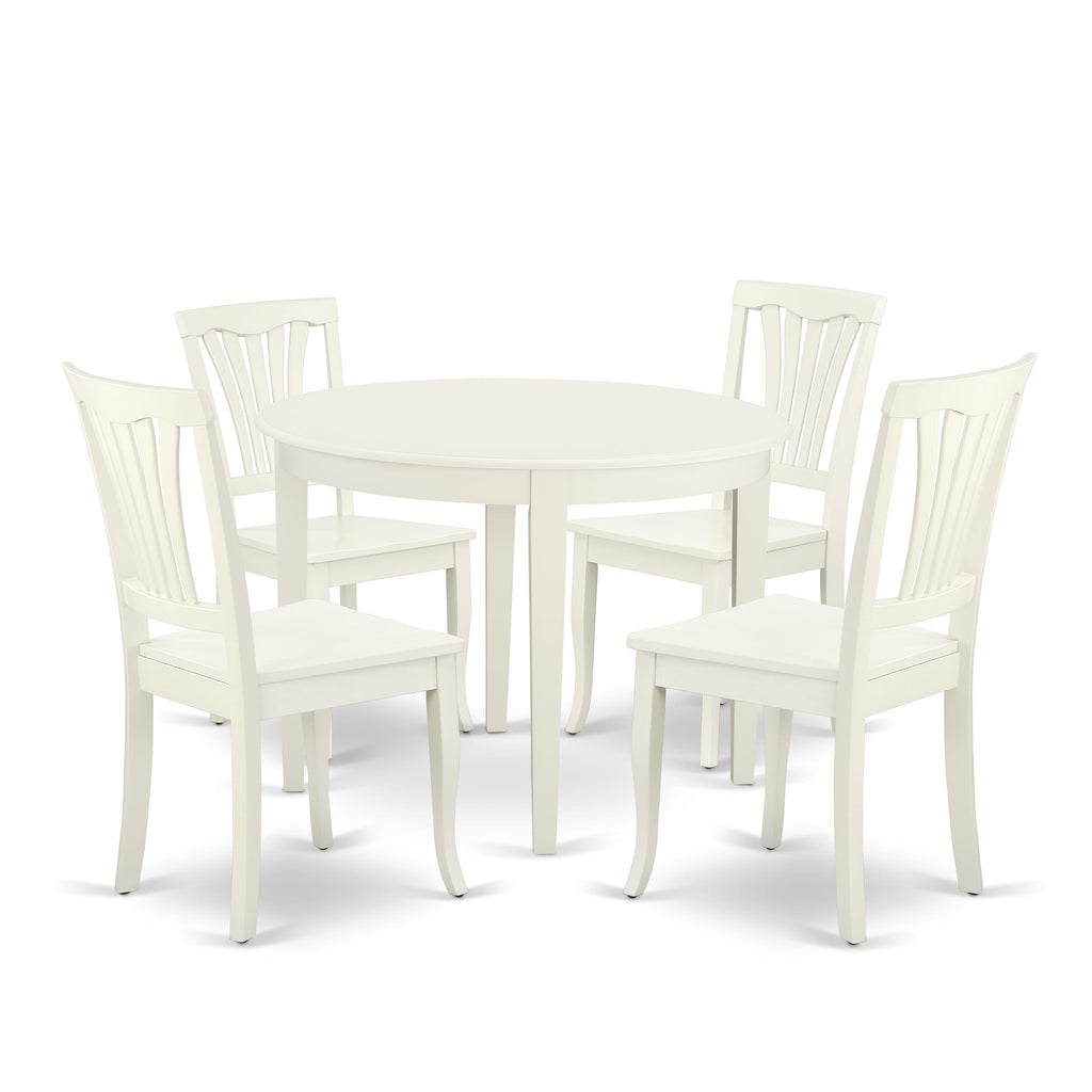 BOAV5-2VN-J Elegant 5 Piece Dining Set with Round Table & 4 Chairs, Linen White, 42x42