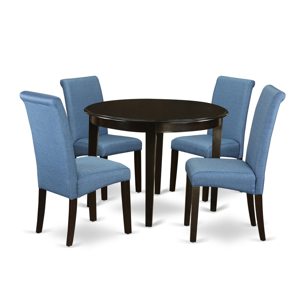 BOBA5-SJ3-HD 5-Piece Round Dining Collection 42 Table & Blue Linen Chairs