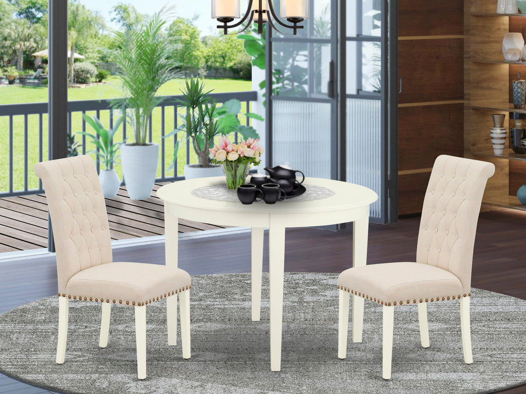 BOBR3-GHS-7Z Sophisticated 3-Piece Set Round Dining Table + 2 Beige Fabric Chairs, 42 Elegant Finish