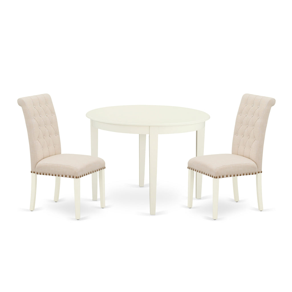 BOBR3-GHS-7Z Sophisticated 3-Piece Set Round Dining Table + 2 Beige Fabric Chairs, 42 Elegant Finish