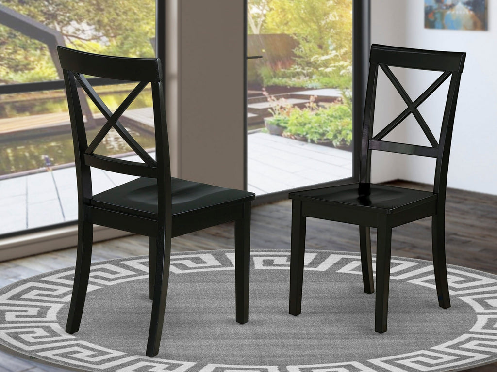 BOC-BFO-O Set of Two Solid Wood Crossback Dining Chairs in Elegant Black Finish for Dining Spaces