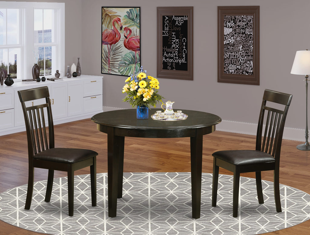 BOCA3-U6E-17 Stylish Trio Round Dining Table Set with Faux Leather Chairs, Cappuccino 42