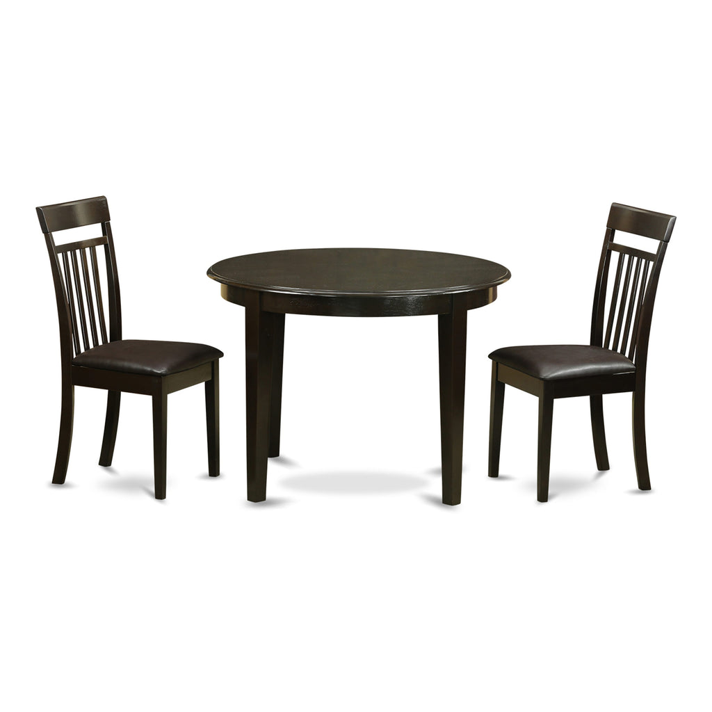 BOCA3-U6E-17 Stylish Trio Round Dining Table Set with Faux Leather Chairs, Cappuccino 42