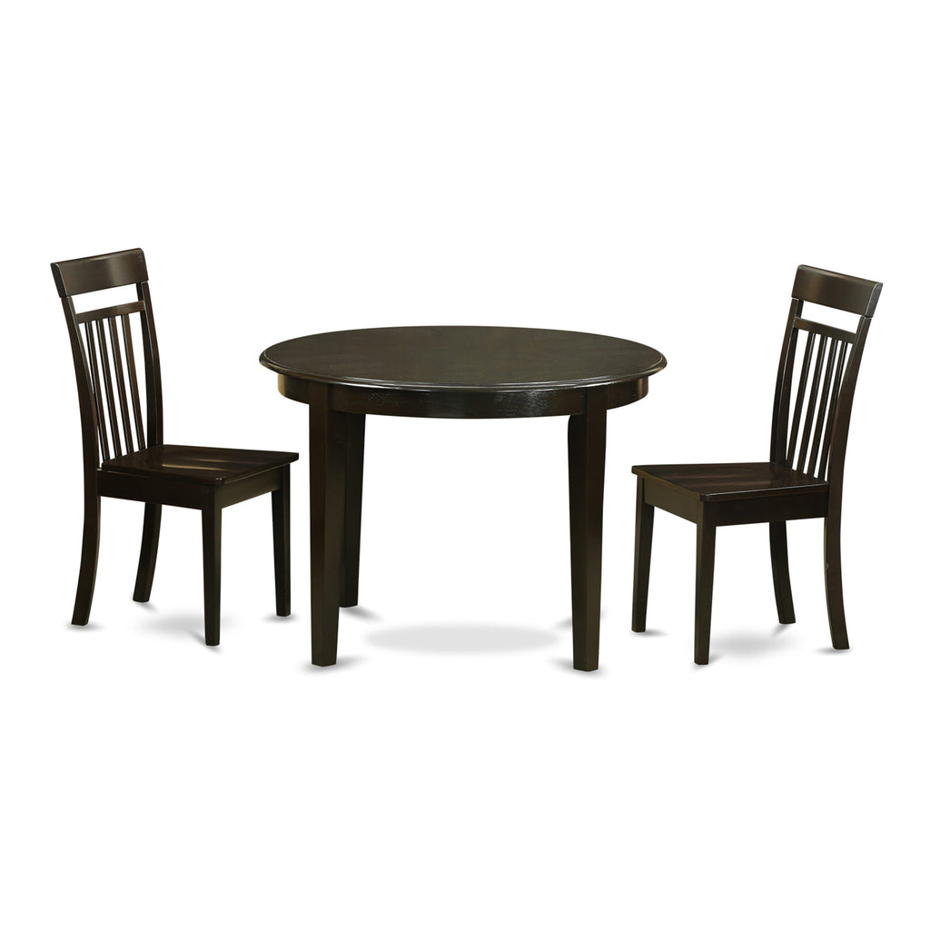 Complete Dining Ensemble with Round Table and Two Chairs,  BOCA3-QRQ-Q for Cozy Settings, Cappuccino Finish