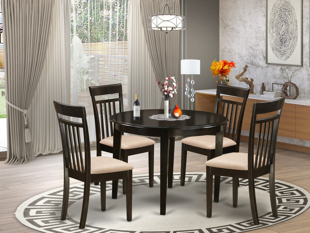 BOCA5-RJT-1 Elegant 5-Piece Dining Ensemble with Round Table & 4 Linen Chairs in Rich Cappuccino, 42x42