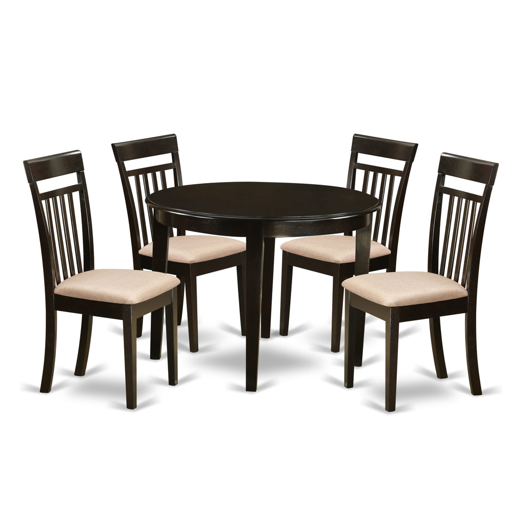 BOCA5-RJT-1 Elegant 5-Piece Dining Ensemble with Round Table & 4 Linen Chairs in Rich Cappuccino, 42x42