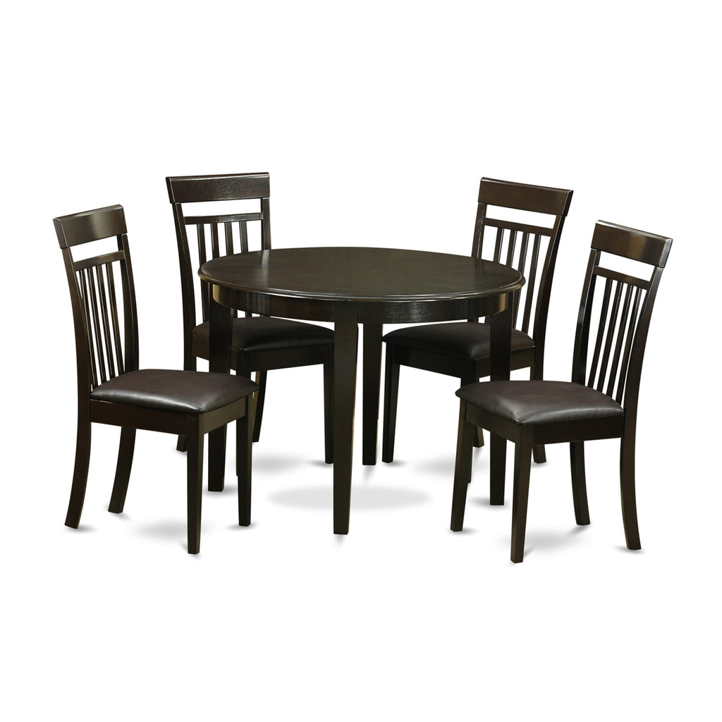 Dining Ensemble Set BOCA5-9FN-30 Round Table & 4 Faux Leather Chairs, 42x42, Rich Cappuccino