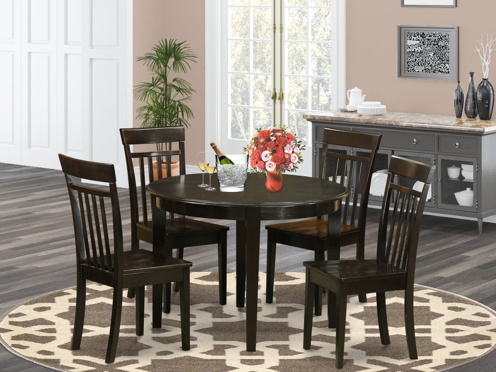 BOCA5-5TJ-K 5-Piece Set Circular Table & Four Chairs Set for Dining, Compact 42-inch Size, Rich Cappuccino Finish
