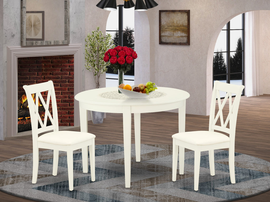BOCL3-LIW-4 3 Piece Dining Set with Round Table & 2 Linen Chairs, 42x42 Linen Finish