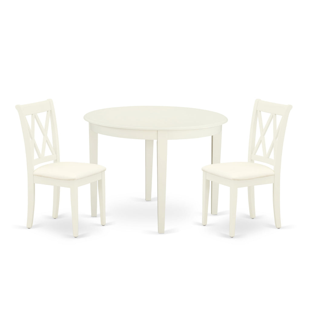 BOCL3-LIW-4 3 Piece Dining Set with Round Table & 2 Linen Chairs, 42x42 Linen Finish