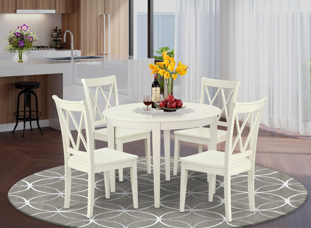 BOCL5-KPX-X 5-Piece Round Table and Chair Dining Ensemble with 4 Seats, 42 Linen White Set
