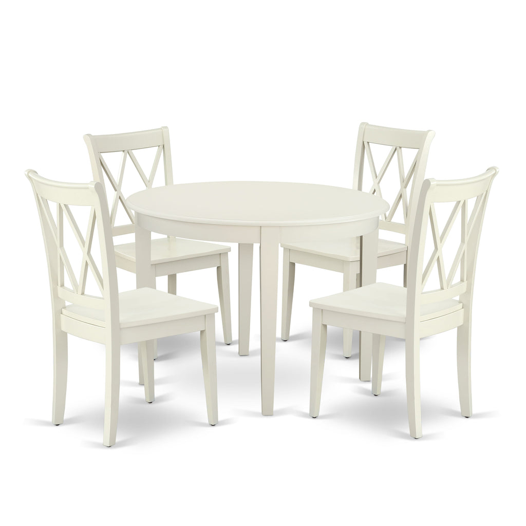 BOCL5-KPX-X 5-Piece Round Table and Chair Dining Ensemble with 4 Seats, 42 Linen White Set