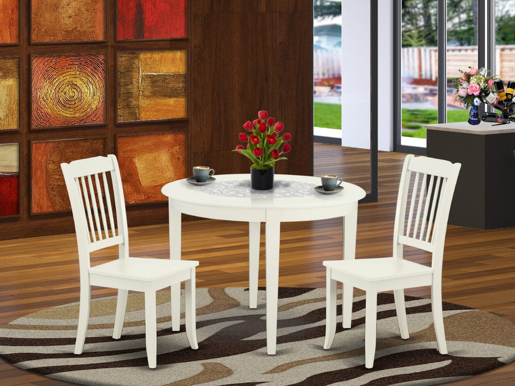 BODA3-E10-X 3-Piece Dining Set Round Table & 2 Chairs for Cozy Meals in Classic Light White Finish, 42 Size