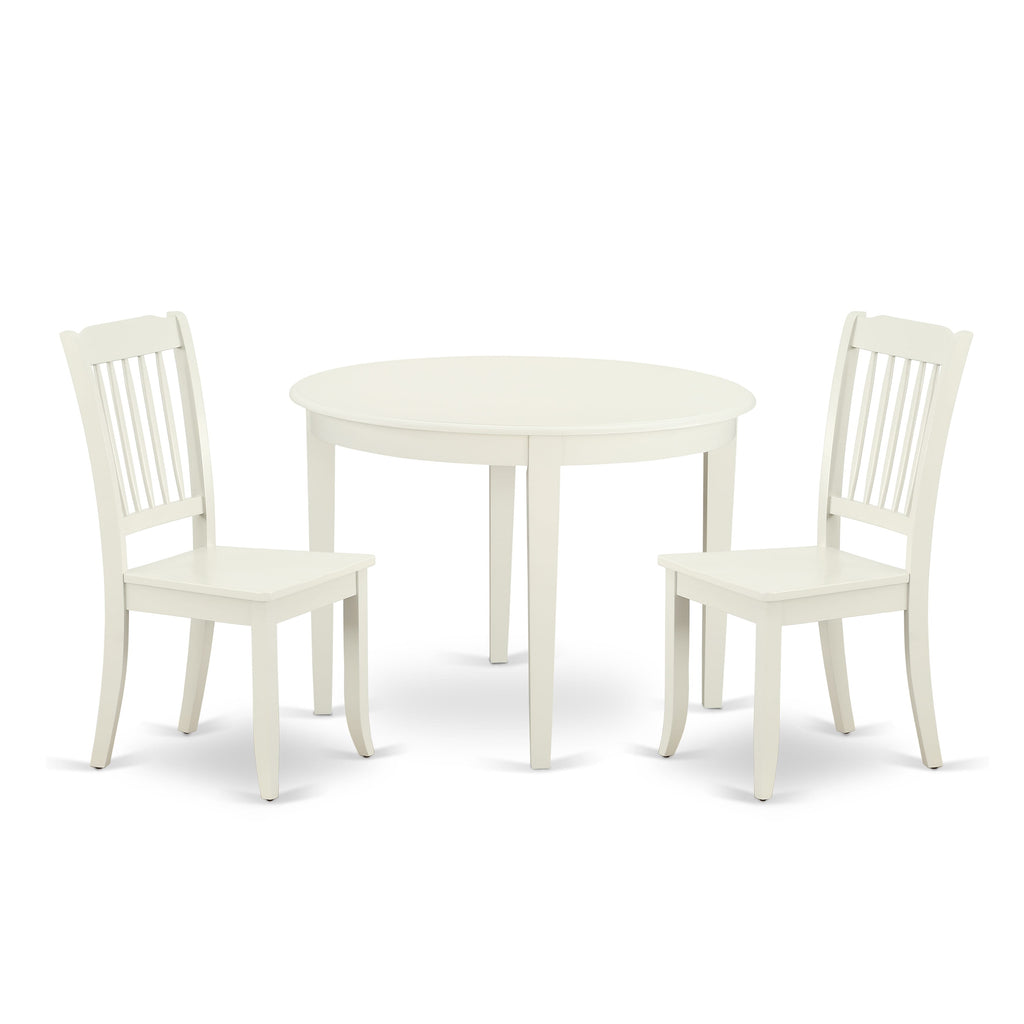BODA3-E10-X 3-Piece Dining Set Round Table & 2 Chairs for Cozy Meals in Classic Light White Finish, 42 Size