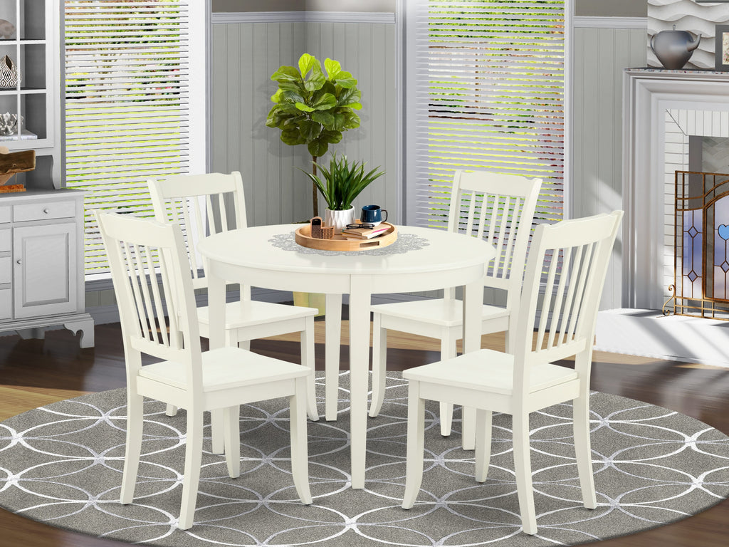 BODA5-S81-Y 5 Piece Dining Ensemble for 4 Circular Table with 4 Chic Chairs, Linen White Finish, 42x42