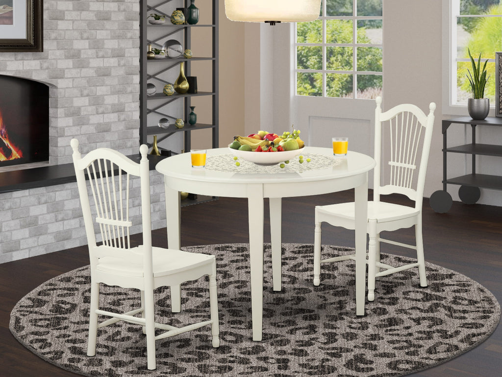 BODO3-N5P-5 3 Piece Set with Round Table & Pair of Chairs in Linen White Finish, 42x42 Inch