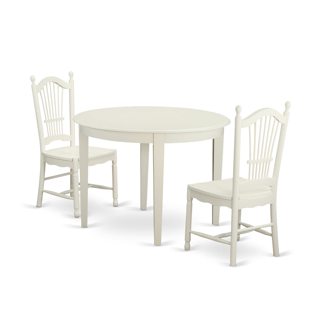 BODO3-N5P-5 3 Piece Set with Round Table & Pair of Chairs in Linen White Finish, 42x42 Inch