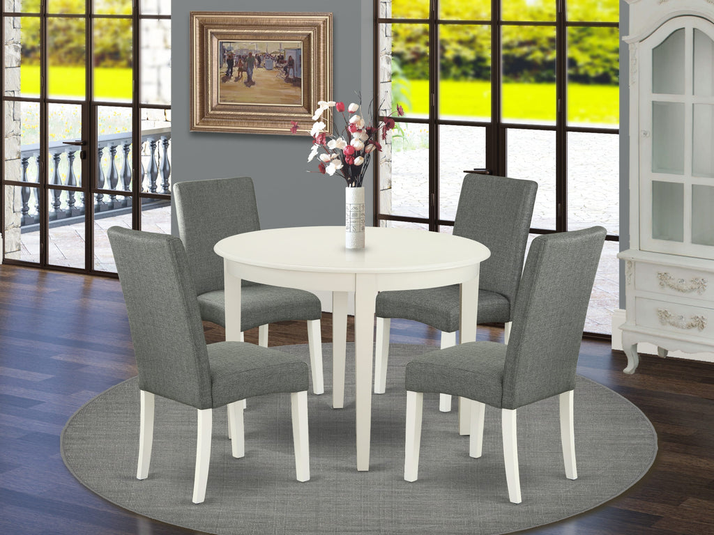 BODR5-9XX-XF 5-Piece Round Dining Ensemble with Linen White Table and Gray Fabric Chairs