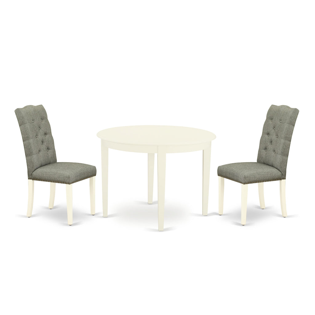 BOEL3-CTZ-15 Circular Table & 2 Linen Gray Chairs 3-Piece Set for Compact Spaces, 42x42 inch, Linen White Finish