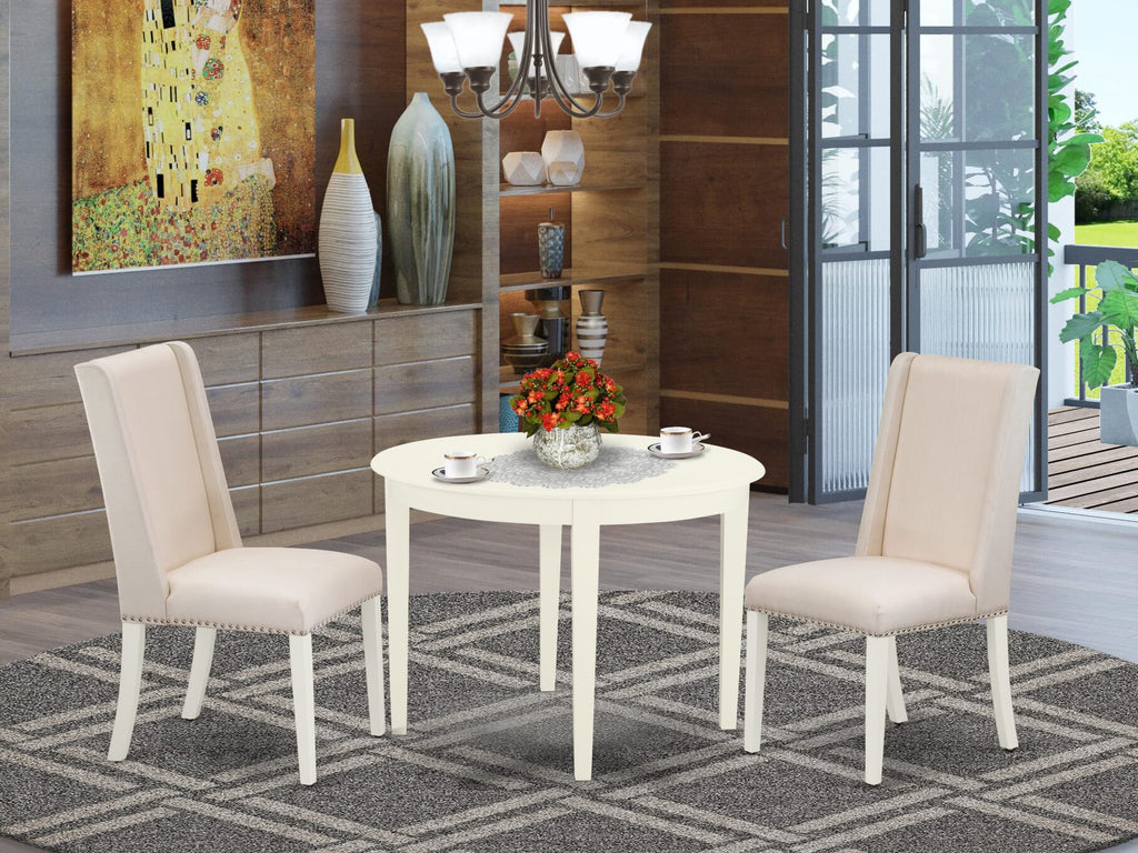 BOFL3-STE-J8 3 Piece Set with Round Table and Cream Parsons Chairs, 42x42-Inch Size