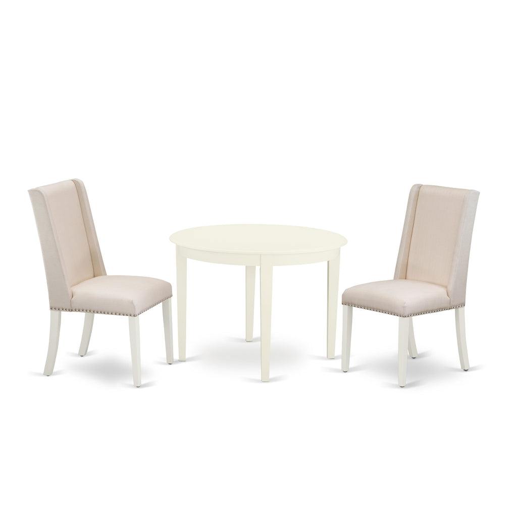 BOFL3-STE-J8 3 Piece Set with Round Table and Cream Parsons Chairs, 42x42-Inch Size
