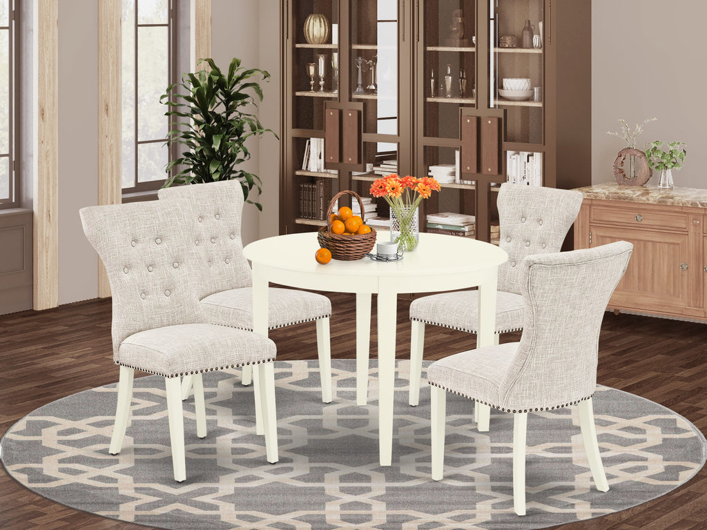 BOGA5-34N-QA 5-Piece Dining Ensemble with Round Table & 4 Linen Parsons Chairs for Kitchen Dining