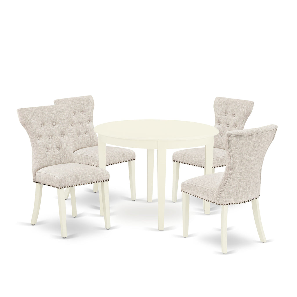 BOGA5-34N-QA 5-Piece Dining Ensemble with Round Table & 4 Linen Parsons Chairs for Kitchen Dining