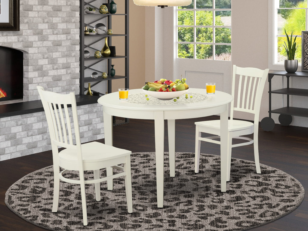 BOGR3-RD8-S 3-Piece Set with 42 Round Table & 2 Chairs, Perfect for Compact Kitchens, Linen White