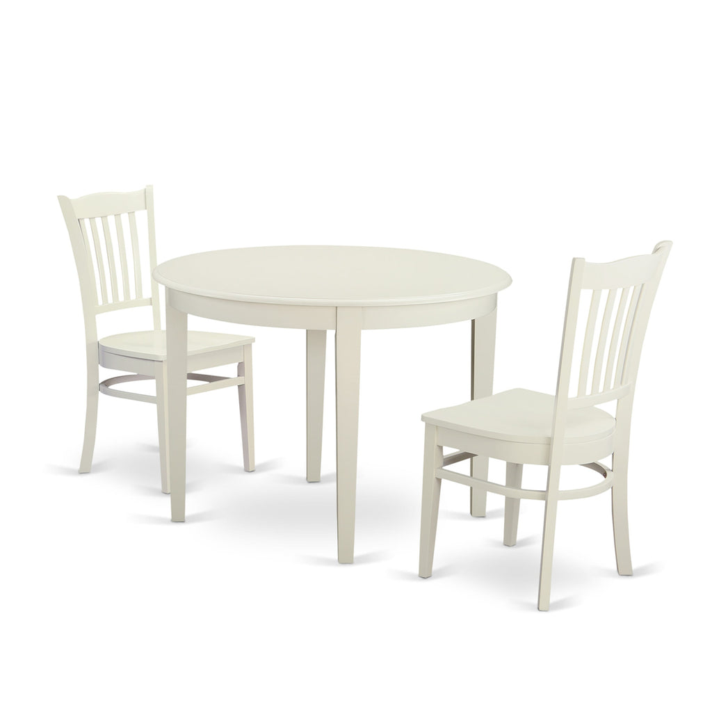 BOGR3-RD8-S 3-Piece Set with 42 Round Table & 2 Chairs, Perfect for Compact Kitchens, Linen White