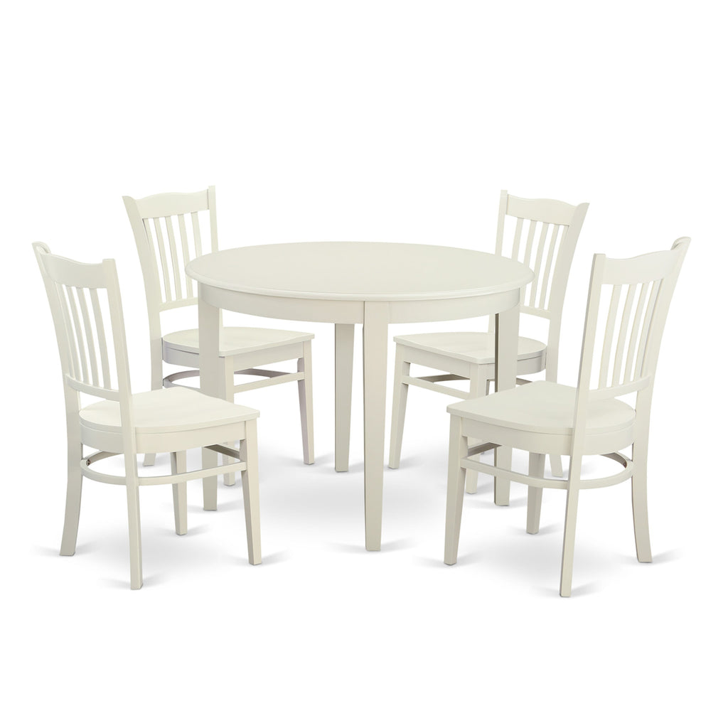 BOGR5-HBV-T 5-Piece Round Table Dining Set with 4 Chairs, 42 Inch, Elegant Linen White Finish