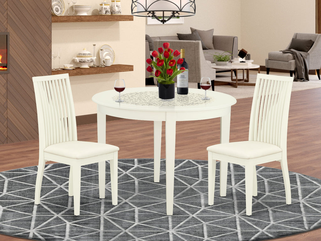 BOIP3-RP3-U 3 Piece Dining Set for Cozy Kitchens—Includes Round Table & 2 Upholstered Chairs in Elegant Linen Finish