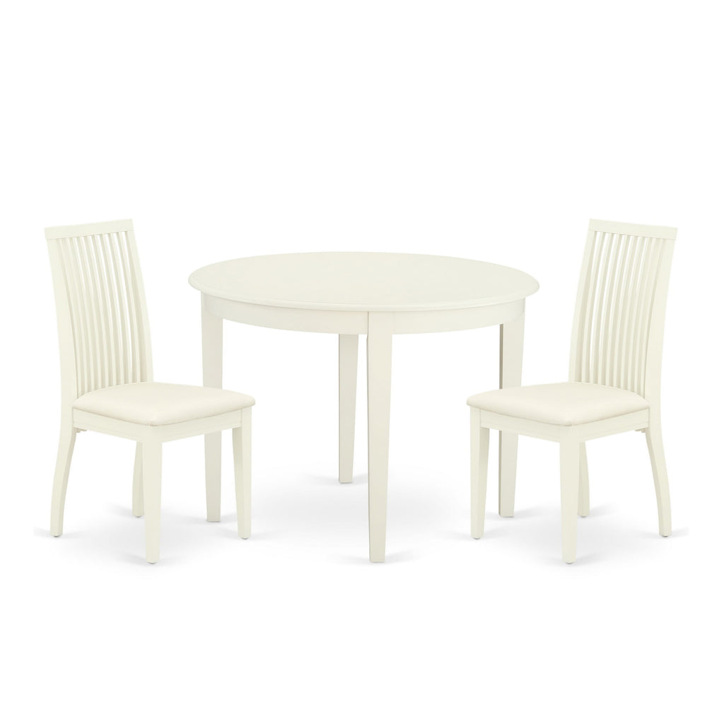 BOIP3-RP3-U 3 Piece Dining Set for Cozy Kitchens—Includes Round Table & 2 Upholstered Chairs in Elegant Linen Finish