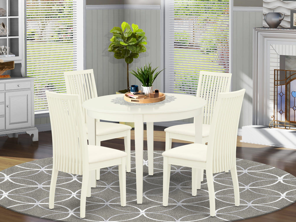 5-Piece Kitchen Ensemble Set BOIP5-A2K-9 Round Table & 4 Upholstered Chairs, Linen White