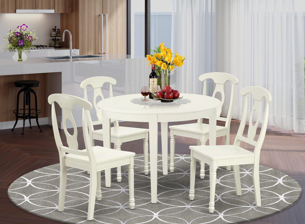 Dynamic Dining Set BOKE5-7RU-F Round Table & 4 Chairs in Elegant White Finish, Perfect for Cozy Gatherings