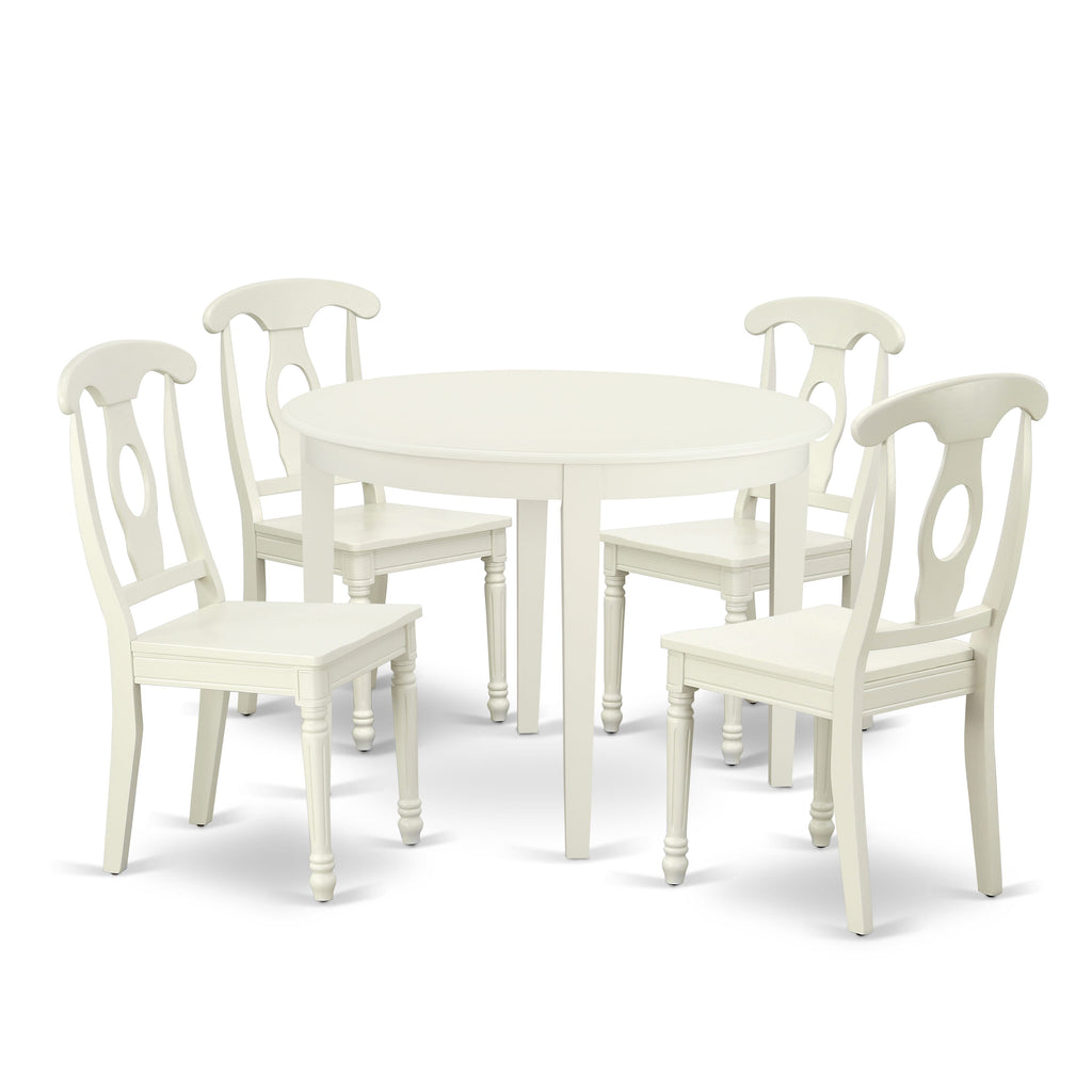 Dynamic Dining Set BOKE5-7RU-F Round Table & 4 Chairs in Elegant White Finish, Perfect for Cozy Gatherings