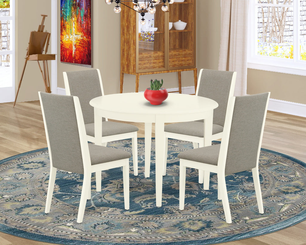 BOLA5-UW7-LS 5-Piece Set with Round Table & 4 Linen Shitake Upholstered Chairs for Dining Spaces