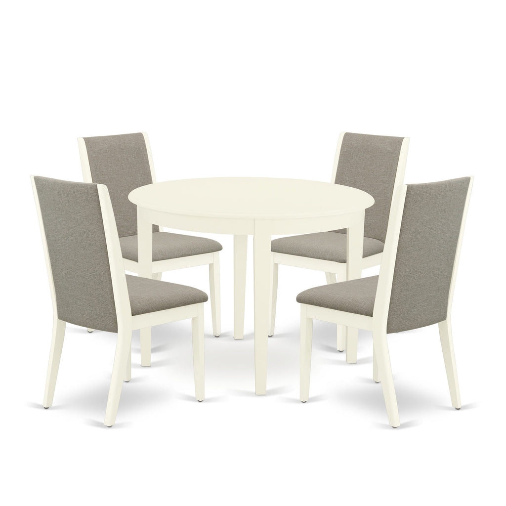 BOLA5-UW7-LS 5-Piece Set with Round Table & 4 Linen Shitake Upholstered Chairs for Dining Spaces
