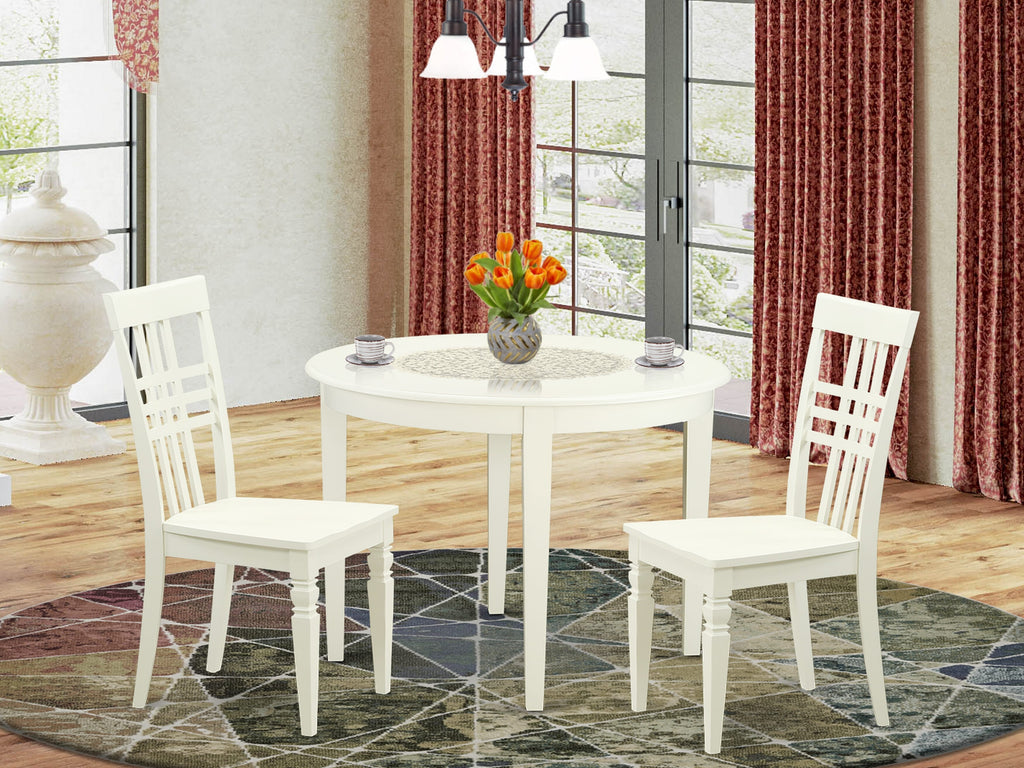 BOLG3-ZKM-8 3-Piece Dining Ensemble with Round Table & Chairs in Linen White, 42-Inch
