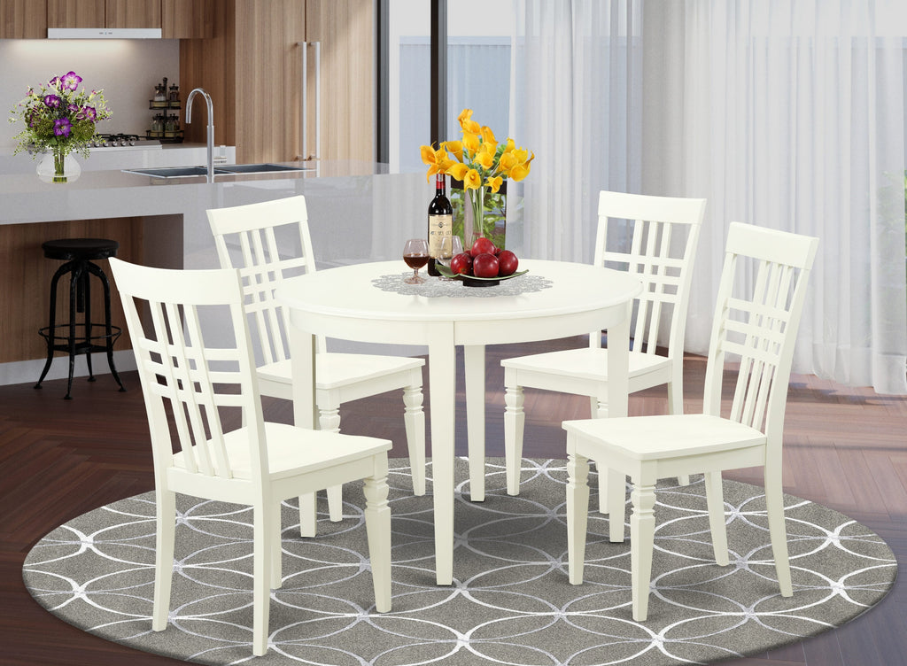 BOLG5-H4X-Z 5-Piece Breakfast Nook Set with Round Table & 4 Chairs, 42 White