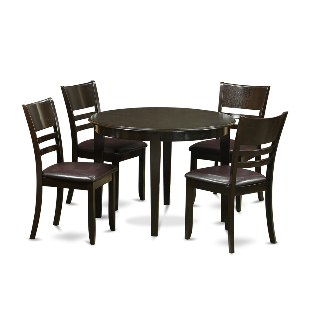 BOLY5-HNI-YA 5 Pc Dining Table Ensemble Round Table plus 4 Soft Leather Chairs, 42x42 Cappuccino