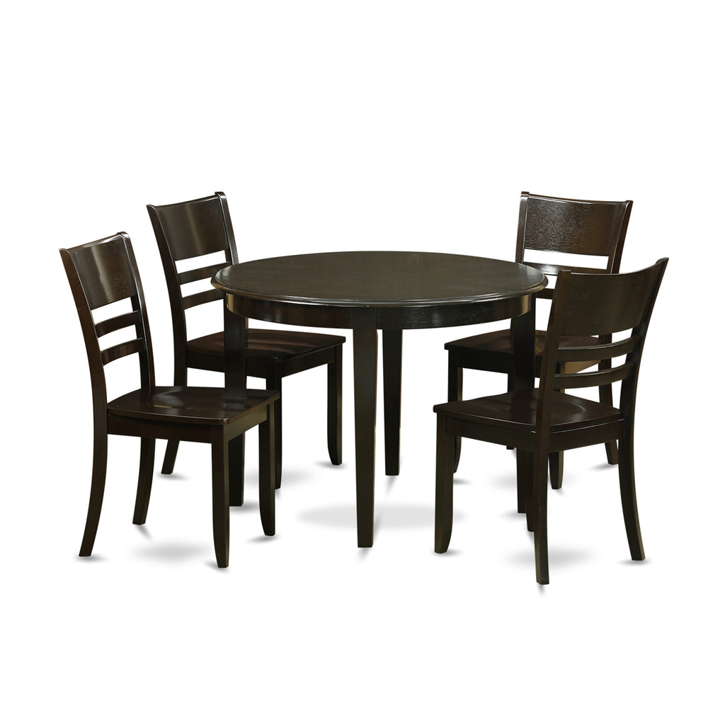 BOLY5-YXO-J 5-Piece Dining Ensemble with Round Table & 4 Chairs, 42-Inch, Rich Cappuccino