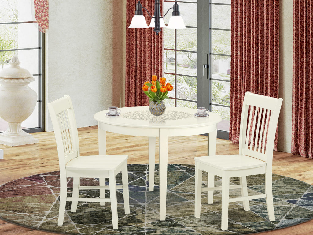 Cozy BONO3-FH6-3 Dining Set with Round Kitchen Table & 2 Chairs, 42x42 Linen White