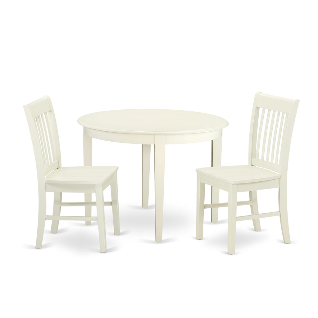 Cozy BONO3-FH6-3 Dining Set with Round Kitchen Table & 2 Chairs, 42x42 Linen White
