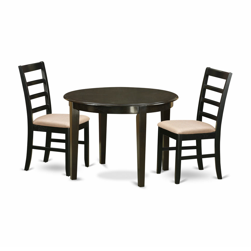 BOPF3-BW4-T Three-Piece Dining Ensemble for Compact Areas with Round Table and Fabric Chairs, 42x42 in Rich Brown